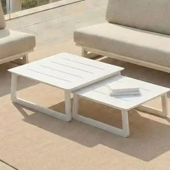 Set angolare da giardino in alluminio 6 posti Long Beach Bianco cenere e beige