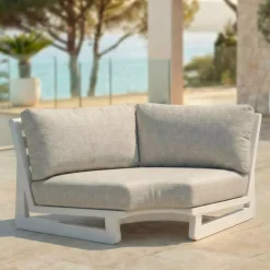 Set angolare da giardino in alluminio 6 posti Long Beach Bianco cenere e beige