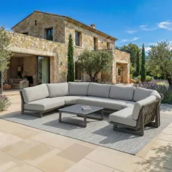 Set angolare da giardino in alluminio 6 posti Long Beach Grigio antracite e grigio chiaro