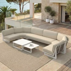 Set angolare in alluminio 7 posti 7 pezzi Long Beach Bianco cenere e tortora