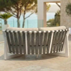 Set angolare in alluminio per giardino 6 posti 6 pezzi Long Beach Bianco cenere e beige