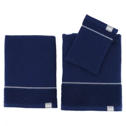 Set asciugamani 50x90 cm + 70x130 cm + 1 guanto da bagno Japandi Blu marino e argento