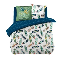 Set copripiumino e due federe per bambini in cotone (200 x 200 cm) California Blu