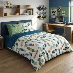 Set copripiumino e due federe per bambini in cotone (240 x 220 cm) California Blu