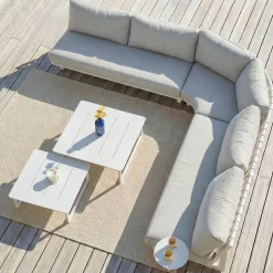 Set da giardino angolare in alluminio 5 posti Long Beach Bianco cenere e grigio chiaro