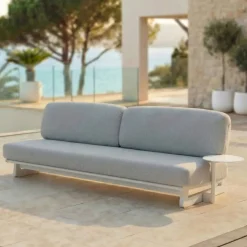 Set da giardino angolare in alluminio 5 posti Long Beach Bianco cenere e grigio chiaro