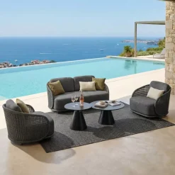 Set da giardino effetto rattan e alluminio 4 posti 5 pezzi Riviera Grigio antracite