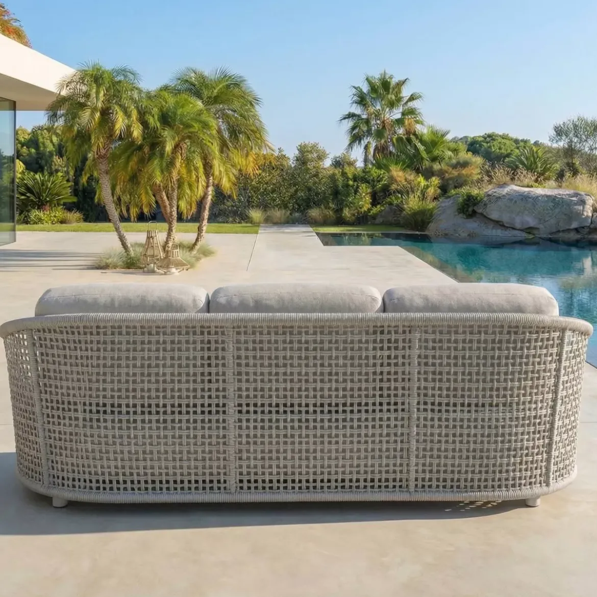 Set da giardino effetto rattan e alluminio 8 posti 6 pezzi Riviera Beige