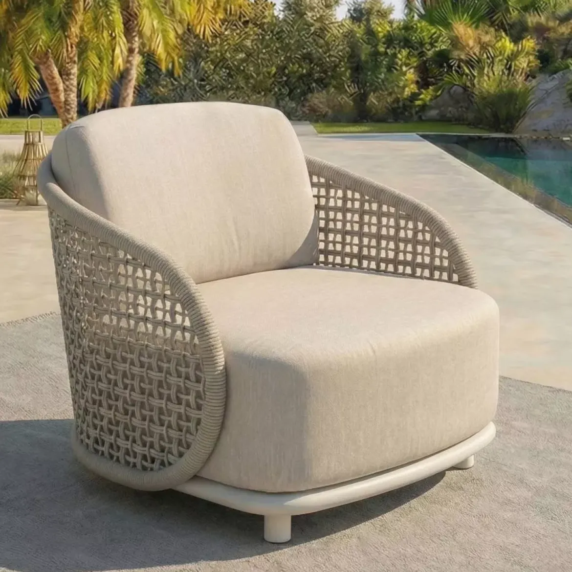 Set da giardino effetto rattan e alluminio 8 posti 6 pezzi Riviera Beige