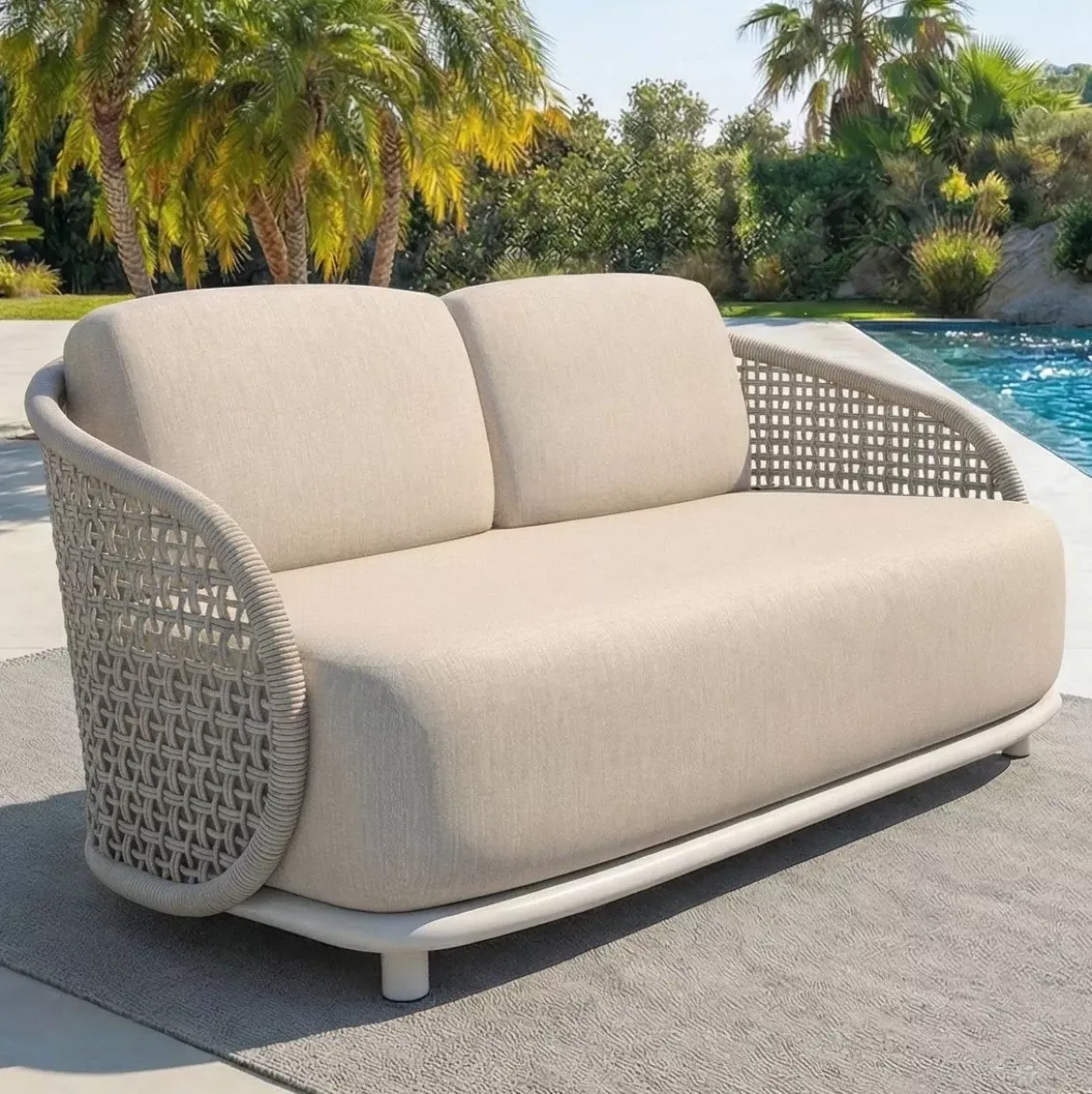 Set da giardino effetto rattan e alluminio 4 posti 5 pezzi Riviera Beige