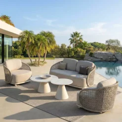 Set da giardino effetto rattan e alluminio 4 posti 5 pezzi Riviera Beige