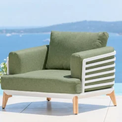 Set da giardino in alluminio 8 posti 6 pezzi Monte Carlo Bianco e verde rosmarino