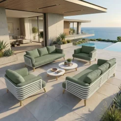 Set da giardino in alluminio 8 posti 6 pezzi Monte Carlo Bianco e verde rosmarino