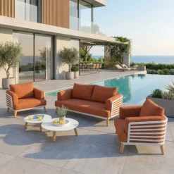 Set da giardino in alluminio 4 posti 5 pezzi Monte Carlo Bianco e terracotta
