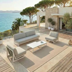 Set da giardino in alluminio 5 posti 5 pezzi Long Beach Bianco cenere e tortora