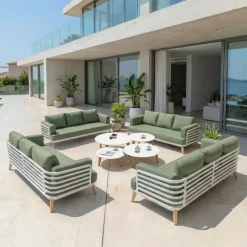 Set da giardino in alluminio 12 posti 8 pezzi Monte Carlo Bianco e verde rosmarino