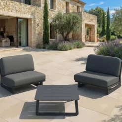 Set da giardino in alluminio 2 posti 3 pezzi Long Beach Grigio antracite