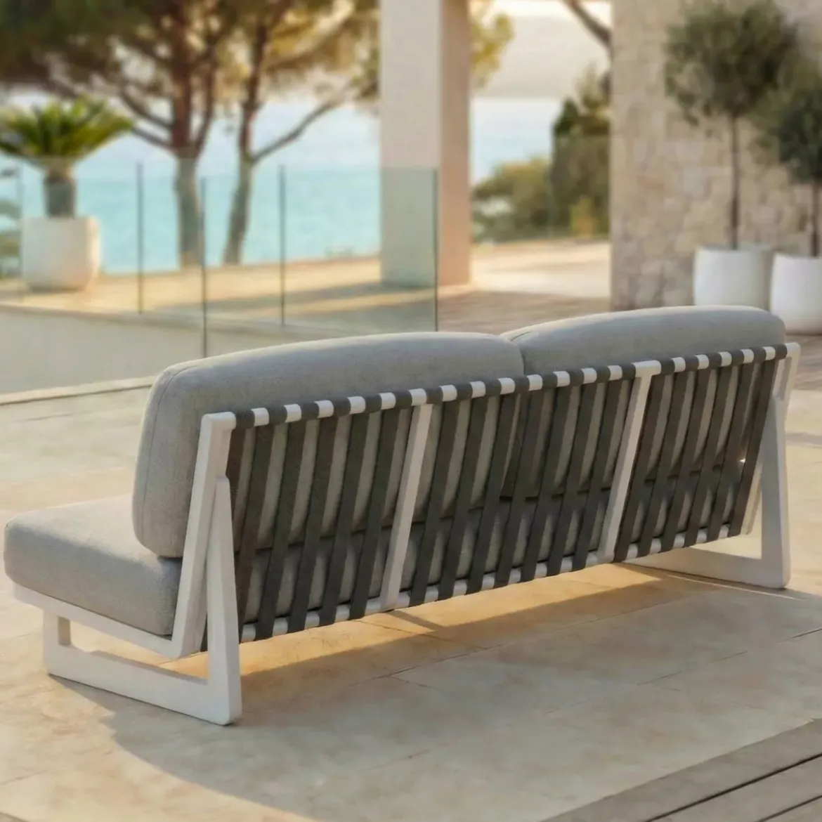 Set da giardino in alluminio 8 posti 6 pezzi Long Beach Bianco cenere e tortora