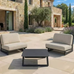Set da giardino in alluminio 2 posti 3 pezzi Long Beach Grigio antracite e tortora