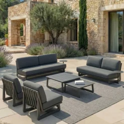 Set da giardino in alluminio 7 posti 6 pezzi Long Beach Grigio antracite