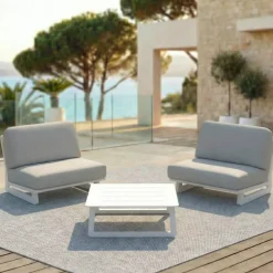 Set da giardino in alluminio 2 posti 3 pezzi Long Beach Bianco cenere e grigio chiaro