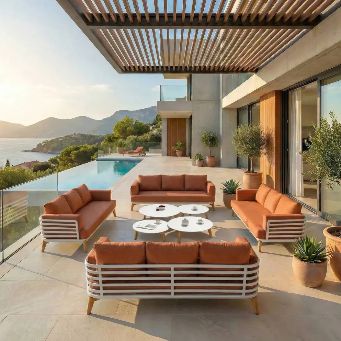 Set da giardino in alluminio 12 posti 8 pezzi Monte Carlo Bianco e terracotta