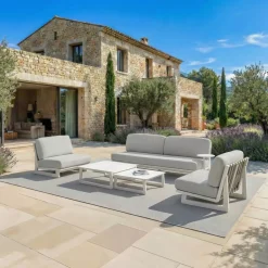 Set da giardino in alluminio 5 posti 5 pezzi Long Beach Bianco cenere e grigio chiaro
