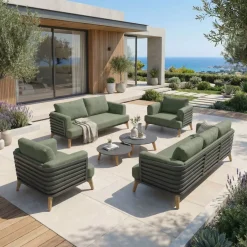Set da giardino in alluminio 7 posti 6 pezzi Monte Carlo Grigio antracite e verde rosmarino