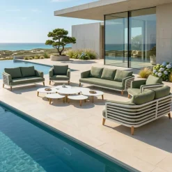Set da giardino in alluminio 9 posti 12 pezzi Monte Carlo Bianco e verde rosmarino