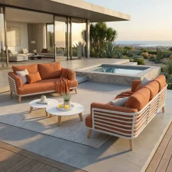 Set da giardino in alluminio 5 posti 4 pezzi Monte Carlo Bianco e terracotta
