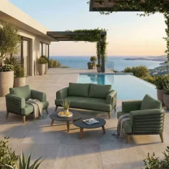 Set da giardino in alluminio 4 posti 5 pezzi Monte Carlo Grigio antracite e verde rosmarino