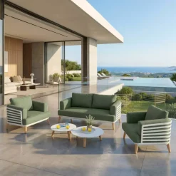 Set da giardino in alluminio 4 posti 5 pezzi Monte Carlo Bianco e verde rosmarino