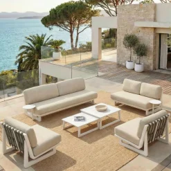 Set da giardino in alluminio 7 posti 6 pezzi Long Beach Bianco cenere e tortora