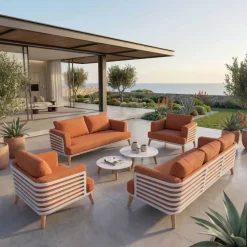 Set da giardino in alluminio 7 posti 6 pezzi Monte Carlo Bianco e terracotta