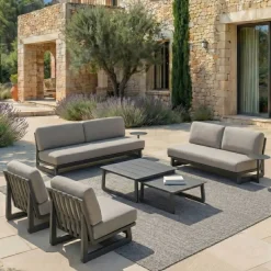 Set da giardino in alluminio 7 posti 6 pezzi Long Beach Grigio antracite e tortora