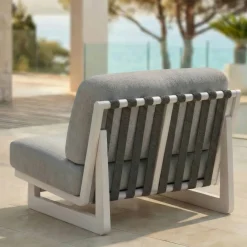 Set da giardino in alluminio 8 posti 6 pezzi Long Beach Bianco cenere e grigio chiaro