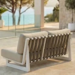 Set da giardino in alluminio 4 posti 4 pezzi Long Beach Bianco cenere e beige