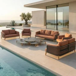 Set da giardino in alluminio 9 posti 12 pezzi Monte Carlo Grigio antracite e terracotta