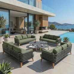 Set da giardino in alluminio 12 posti 8 pezzi Monte Carlo Grigio antracite e verde rosmarino