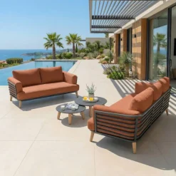 Set da giardino in alluminio 5 posti 4 pezzi Monte Carlo Grigio antracite e terracotta