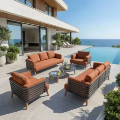Set da giardino in alluminio 8 posti 6 pezzi Monte Carlo Grigio antracite e terracotta