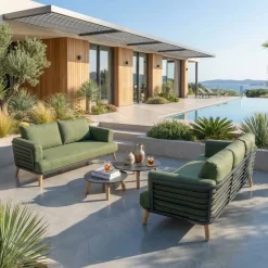 Set da giardino in alluminio 5 posti 4 pezzi Monte Carlo Grigio antracite e verde rosmarino
