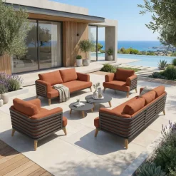 Set da giardino in alluminio 7 posti 6 pezzi Monte Carlo Grigio antracite e terracotta