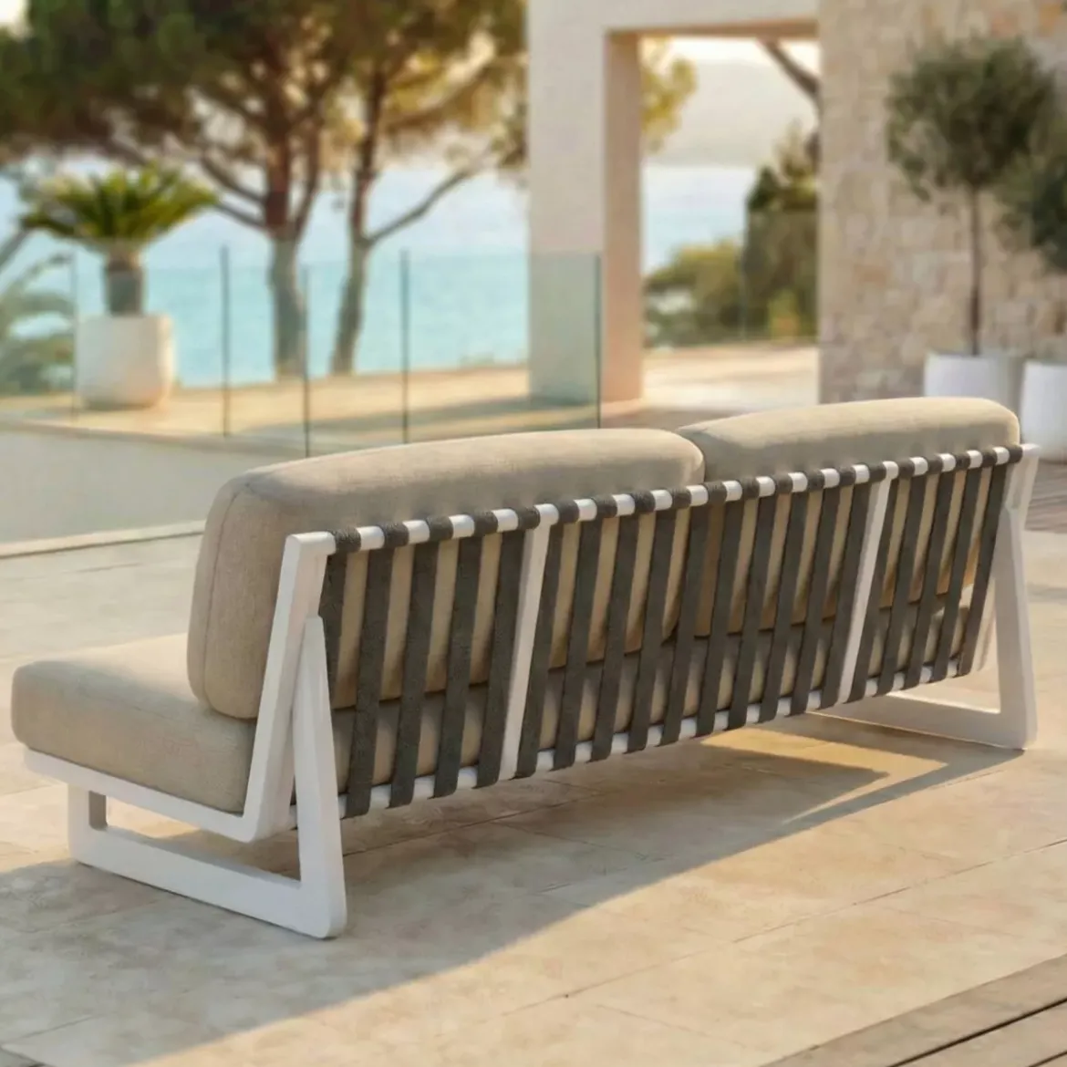 Set da giardino in alluminio 5 posti 5 pezzi Long Beach Bianco cenere e beige