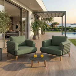 Set da giardino in alluminio 2 posti 3 pezzi Monte Carlo Grigio antracite e verde rosmarino