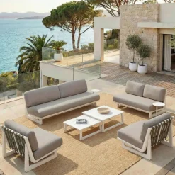 Set da giardino in alluminio 7 posti 6 pezzi Long Beach Bianco cenere e beige