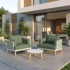 Set da giardino in alluminio 2 posti 3 pezzi Monte Carlo Bianco e verde rosmarino