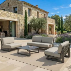 Set da giardino in alluminio 4 posti 4 pezzi Long Beach Grigio antracite e tortora