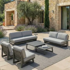 Set da giardino in alluminio 7 posti 6 pezzi Long Beach Grigio antracite e grigio chiaro