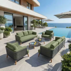 Set da giardino in alluminio 8 posti 6 pezzi Monte Carlo Grigio antracite e verde rosmarino